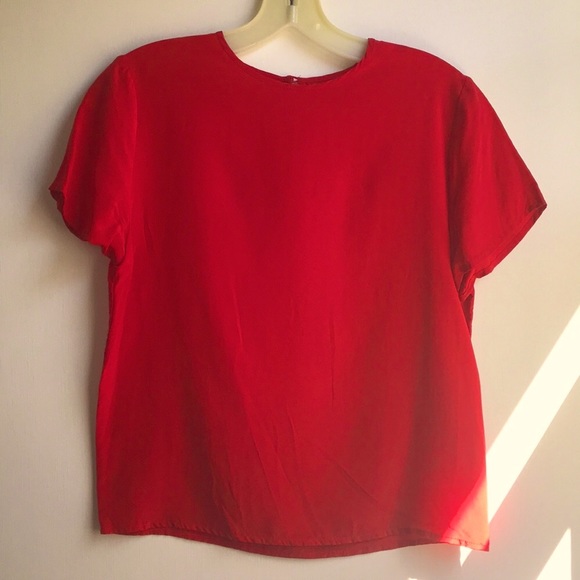 VTG Hana Sung Cherry Red Silk Short Sleeve Blouse - Picture 2 of 11